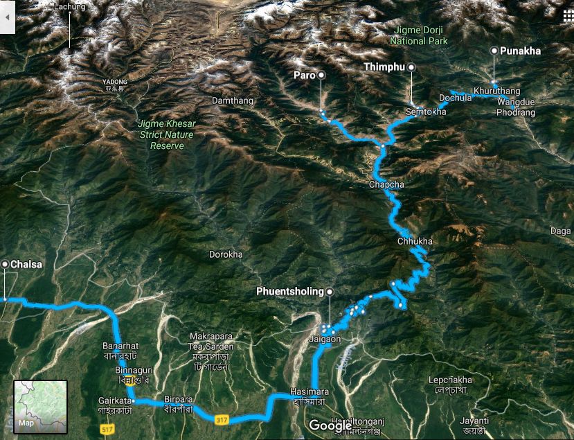 Eastern Jeep Club Bhutan Trip Route Map